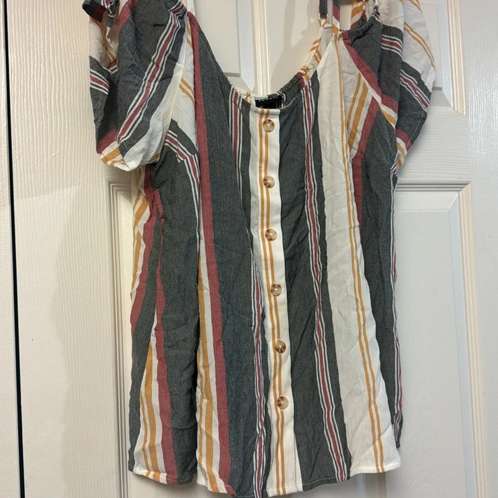Torrid cream navy red striped boho off the shoulder  button summer top XXL - Picture 3 of 10